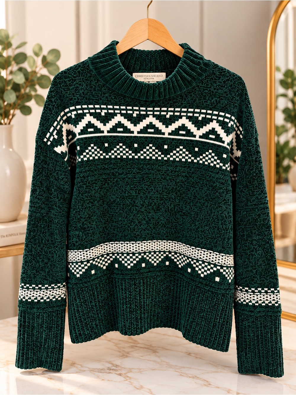 Christian Siriano Emerald Green Fair Isle Turtleneck Sweater